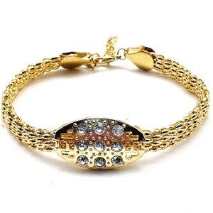Rhinestone Studded Bracelet Gold Tone Panther Link Glam Bling Sparkle Holiday